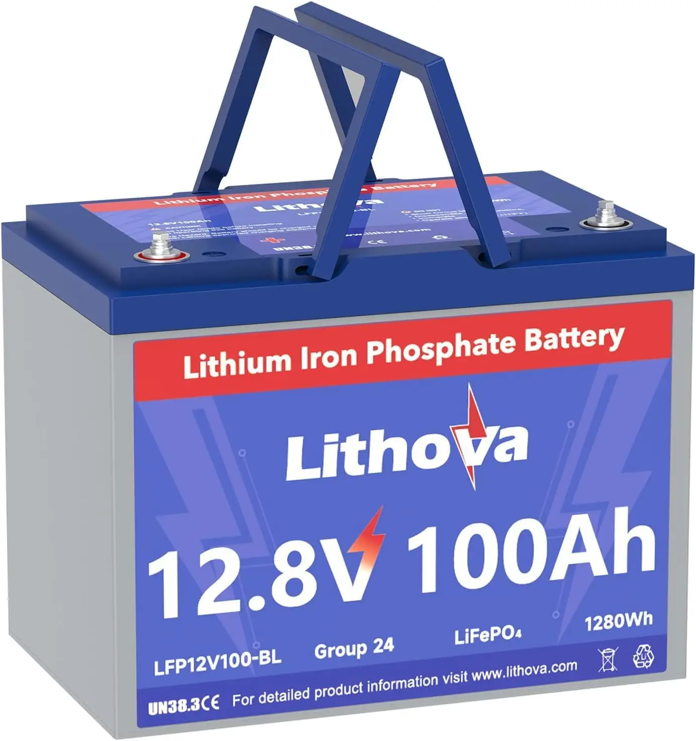 12V 100Ah LiFePO4 Battery Built 100A BMS 15000 Deep Cycles Rechargeable 1280Wh Lithium Batteries BCI Group 24 Size RV Solar Mari