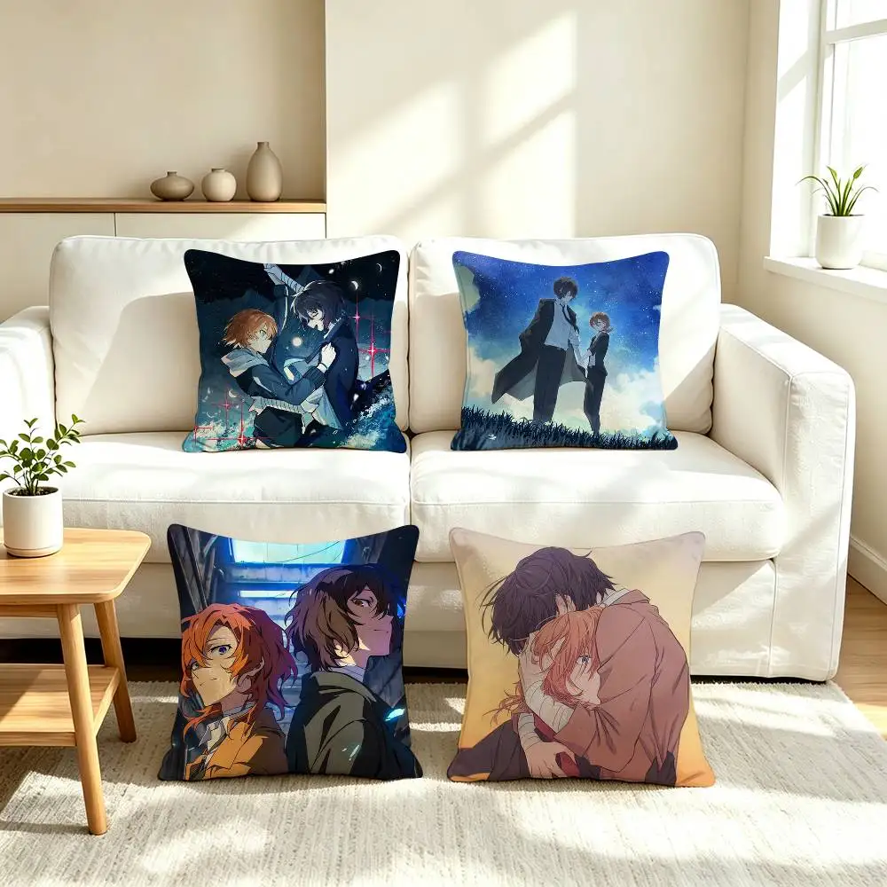 S-Soukoku B-Bungo Stray Dogs  Square Double-Sided printed Pillow Case Bedroom Bedside Pillow Sofa Cushion Cover