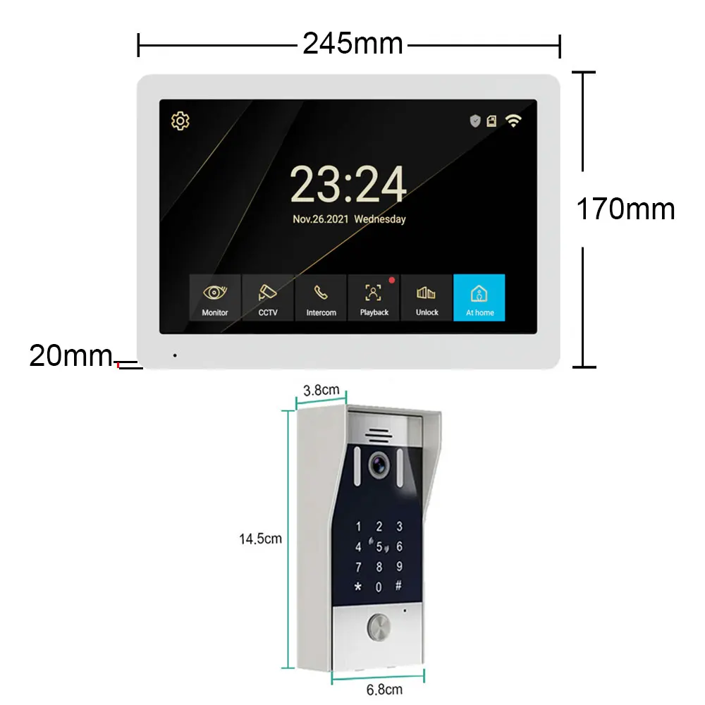 4 Wire TuYa Wifi Video intercom doorbell Wired 1080P Waterproof Camera 7/10inch Touch Screen Support Fingerprint Unlockingi