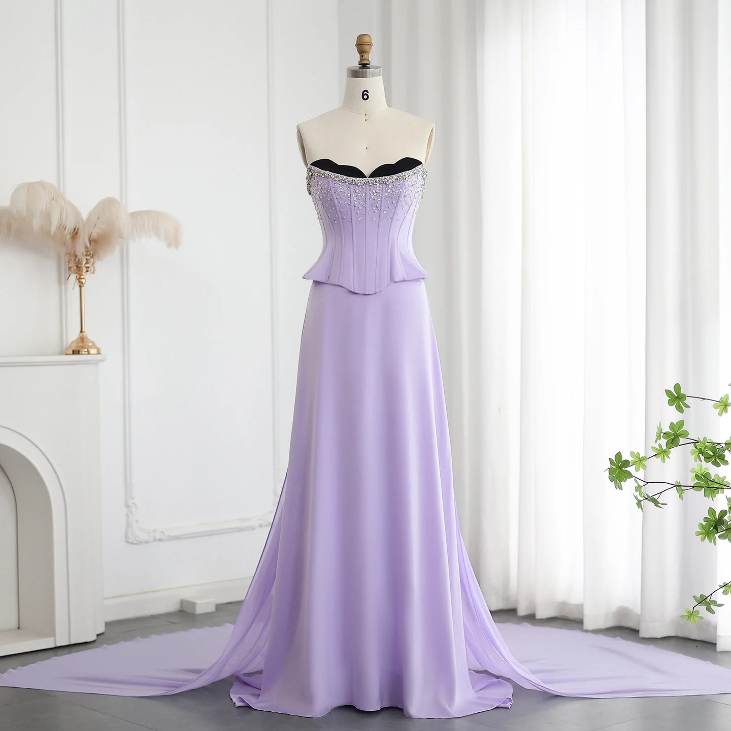 Sharon Said Lilac Two Pieces Evening Dresses for Women Wedding Scalloped Corset Luxury Dubai Prom Party Gowns SS264 Customized image 2