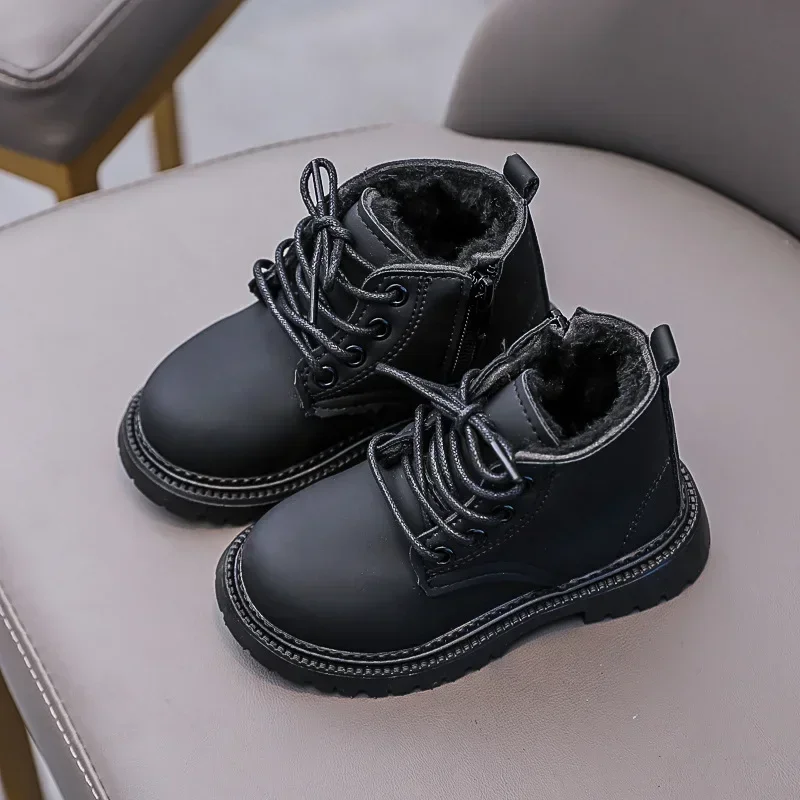 2024 Autumn Winter Boots for Kids Leather Shoes Thicken Warm Girl Snow Boot Cotton Shoes for Boy Sneakers