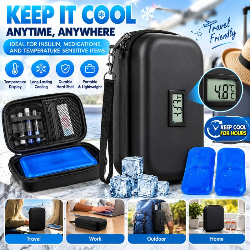 Portable Insulin Pen Travel Case EVA Hard Shell Cooling Storage Bag Diabetic Supplies Organizer Pouch Ice Packs, Outdoor Toolkit