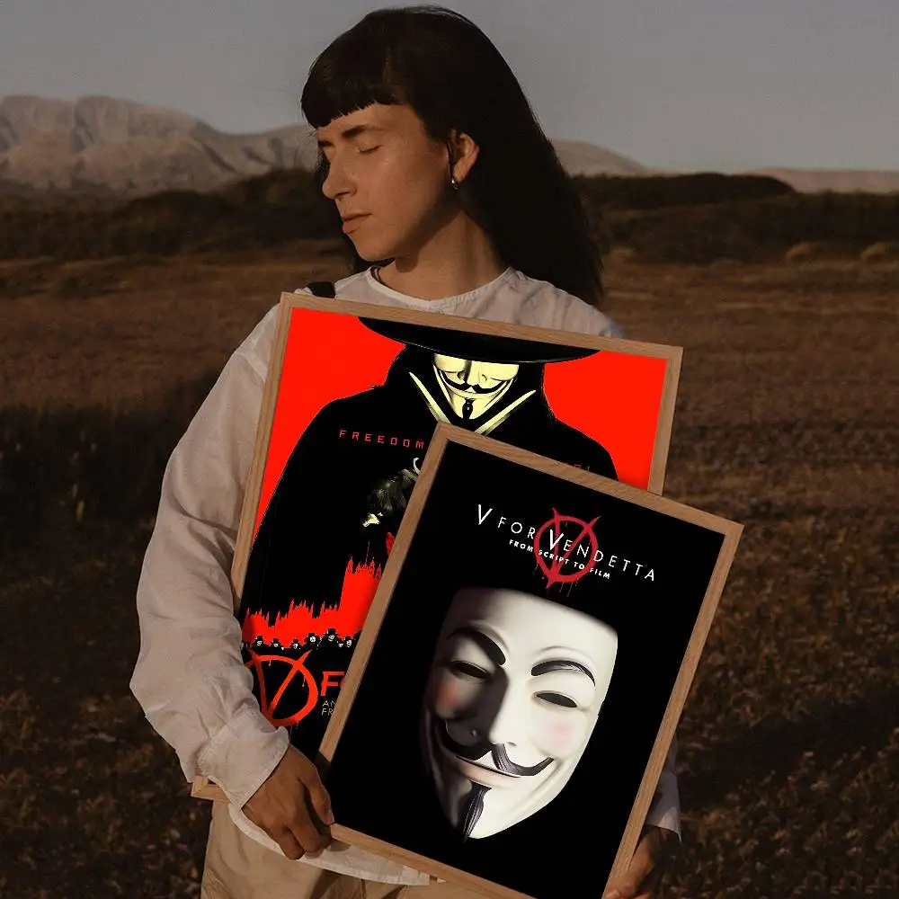 Classic Movie V For V-vendetta Self-adhesive Art Poster Fancy Wall Sticker for Living Bar Decoration Vintage Decorative Painting