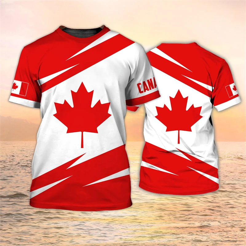 

Canada Flag T-shirt Men's Maple Leaf Pattern Short Sleeved T Shirt Summer Casual Top Hip Hop T Shirts Women's Sports Clothes