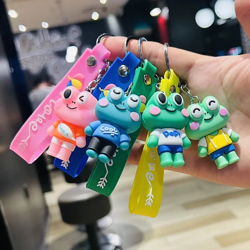 New Cartoon Big-eyed Frog Cute Keychain Doll Machine Three-dimensional Doll Doll Bag Pendant Car Key Chain Small Gift