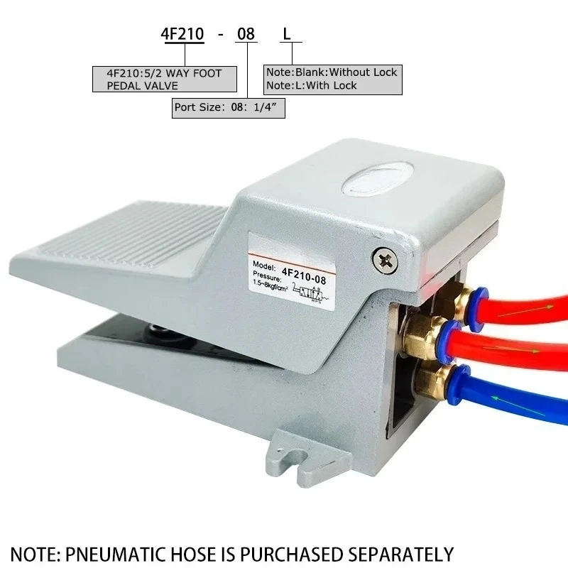 4F210-08 2 Position 5 Way Pneumatic Foot Pedal Valve with Lock Optional Air Control Foot Switch Valve 1/4 Inch Port