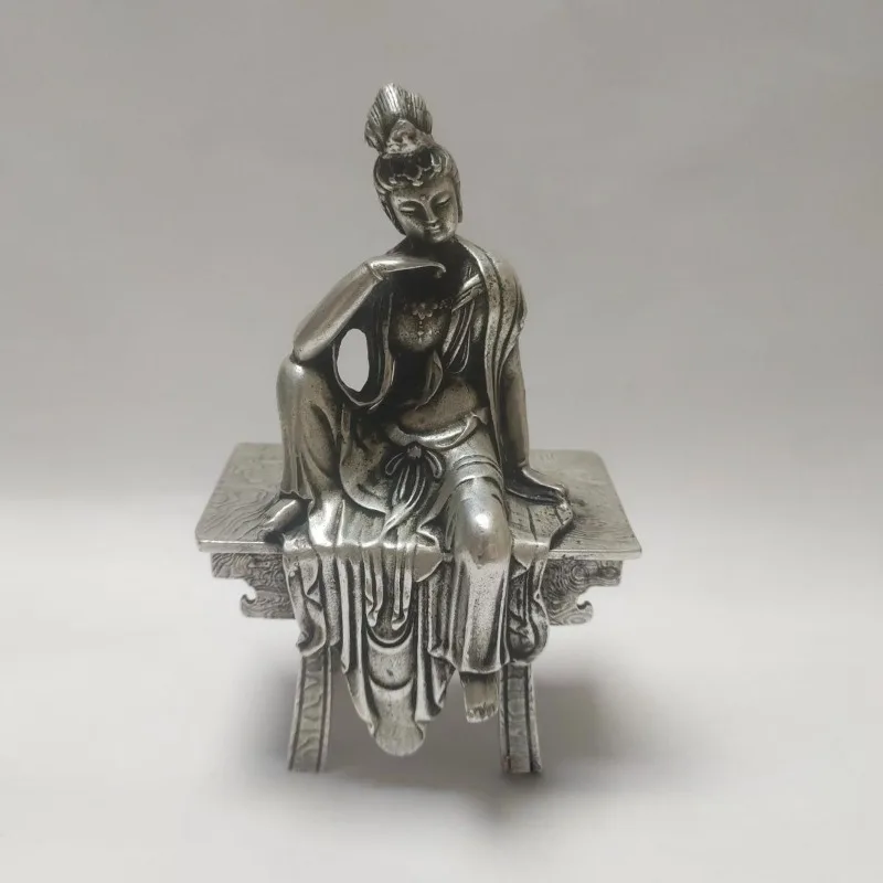 Vintage Guanyin Statue Bench Sit Thinking Kwan Yin Figurine Chinese Buddha Sculpture Home Altar Feng Shui Decor