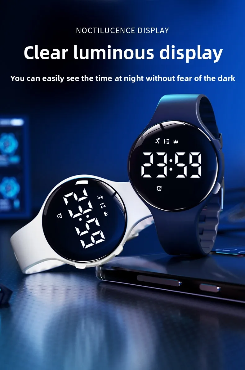 Reloj electrónico de moda para hombres y mujeres, alarma de vibración silenciosa, resistente al agua, para deportes al a