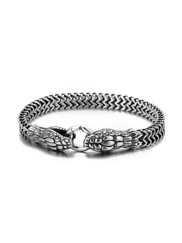 Stainless Steel Double Snake Head Men Bracelet Punk Domineering Snake Bracelet Retro Fashion Couple Men Holiday Gift Bracelet