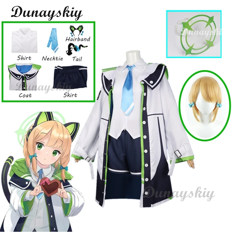 Blue Archive Saiba Midori Momoi Cosplay Costume with Ear Headdress Tail Girl Hoodie Jacket Coat Halloween Party Outfit Wig Halo