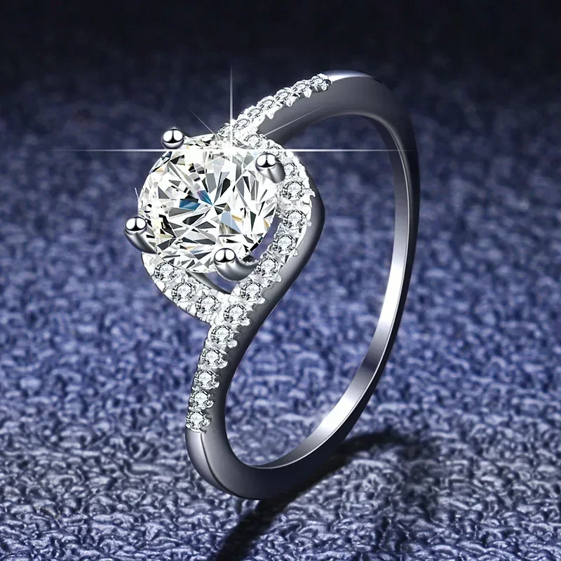 

100% Genuine Certified 18K White Gold Rings Round VVS 1 Carat Diamond Moissanite Rings Women Bride Wedding Band Fine Jewelry
