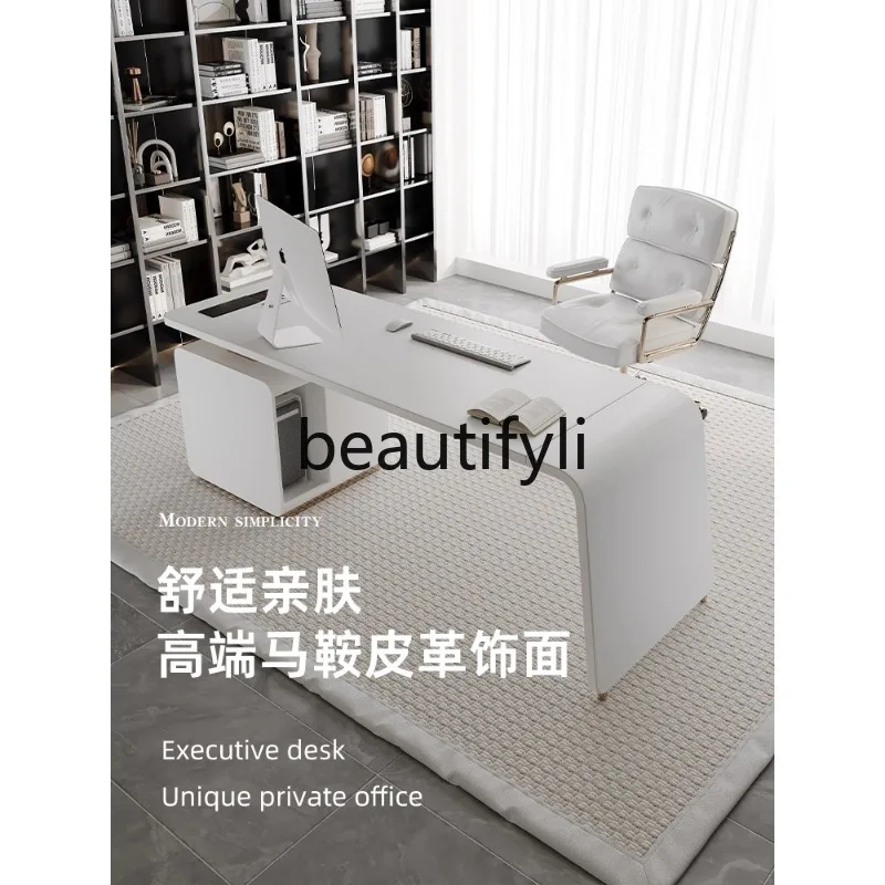 Mesa moderna de luxo leve, mesa de estudo, computador, sela doméstica, bancada de trabalho de couro