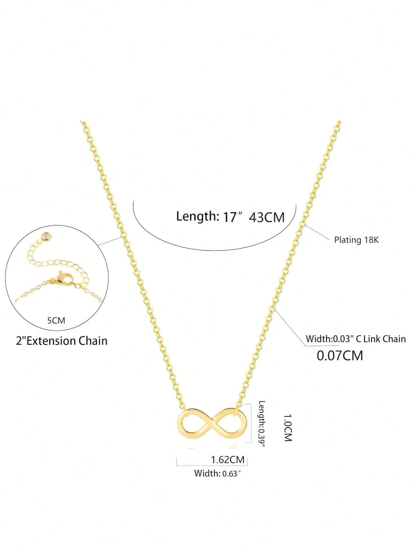 قطعة واحدة من قلادة إنفينيتي للنساء من الفولاذ المطلي بالذهب عيار 18 قيراط، مثالية للارتداء اليومي