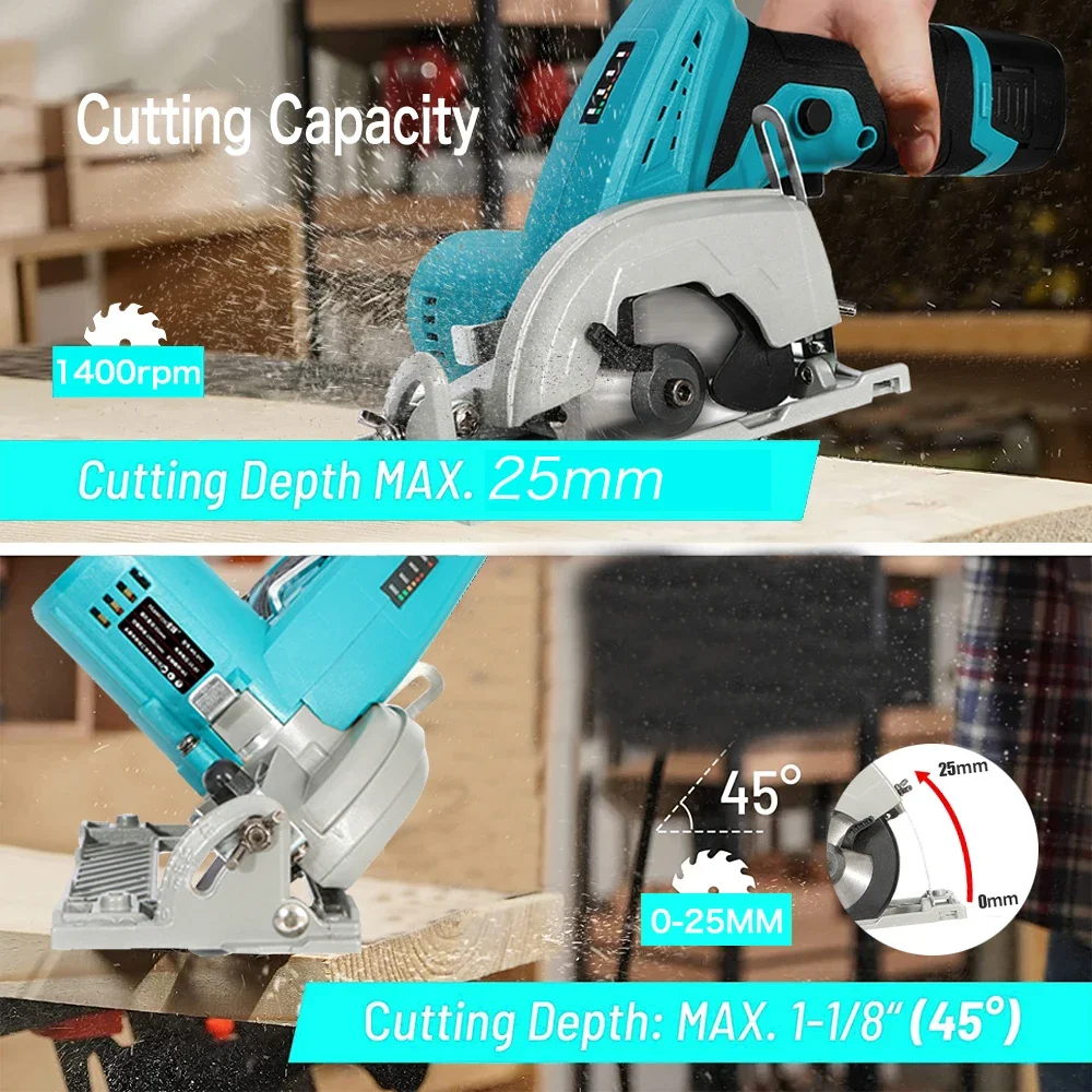 Brushless 3inch 16.8V Electric Lithium Circular Saw 27mm Depth Adjustable Woodworking Power Tool Wood Board Cutting Machine