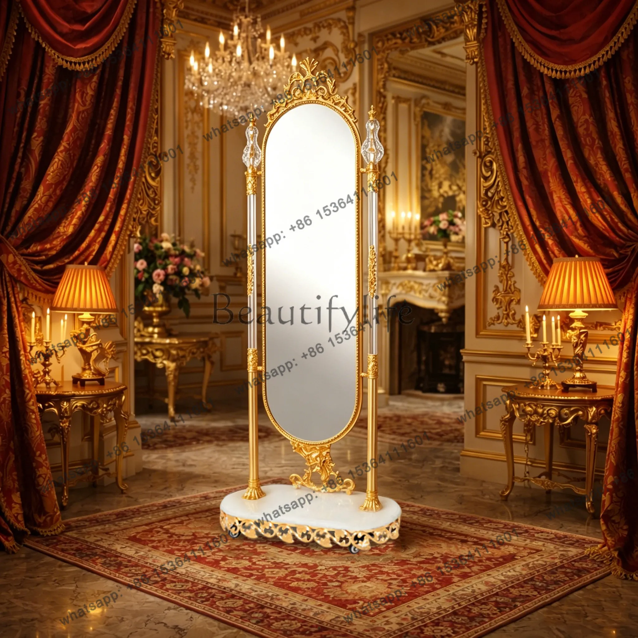 XX. European luxury light luxury exquisite metal engraving classical whole body floor special dressing mirror