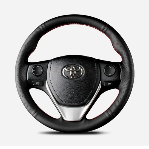 Imagen 2 del producto Funda trenzada de cuero genuino para volante de coche, accesorio negro para Toyota E'Z Corolla RAV4 IM Scion Auris