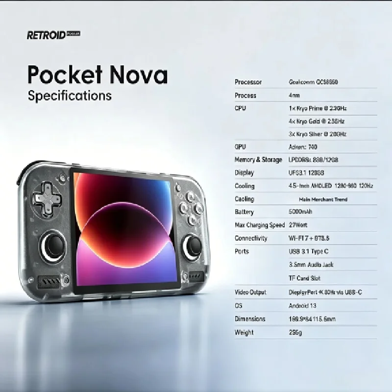 Retroid Pocket Nova 4.5 Inch 120Hz AMOLED Retro Handheld Game Console4K WiFi7 BT5.3 Android 13 Pocket Emulator Console Handheld