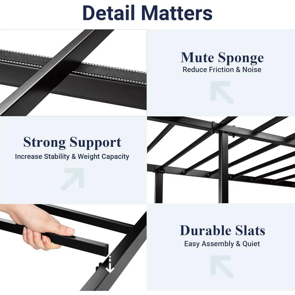 إطار سرير من Allewie King مع لوح رأسي منجد، تصميم معنقدة أنيق مخيط بالألماس، لا حاجة إلى صندوق زنبركي، رمادي داكن