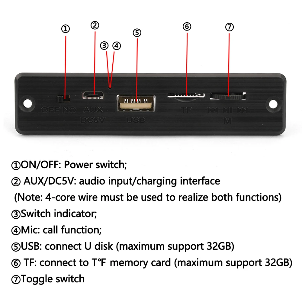 DC 5V Samochodowy Dekoder MP3 Moduł Radiowy Bluetooth 5.0 FM 2*3W 6W Wsparcie Wzmacniacz FM TF USB Funkcja Połączenia Ręcznego