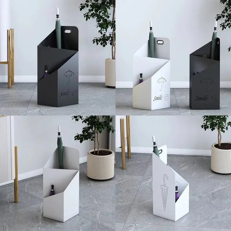 Modern Metal Umbrella Rack Creative Drying Stand Storage Bucket for Hotel Lobby Office Entrance Contemporary Design Organizer