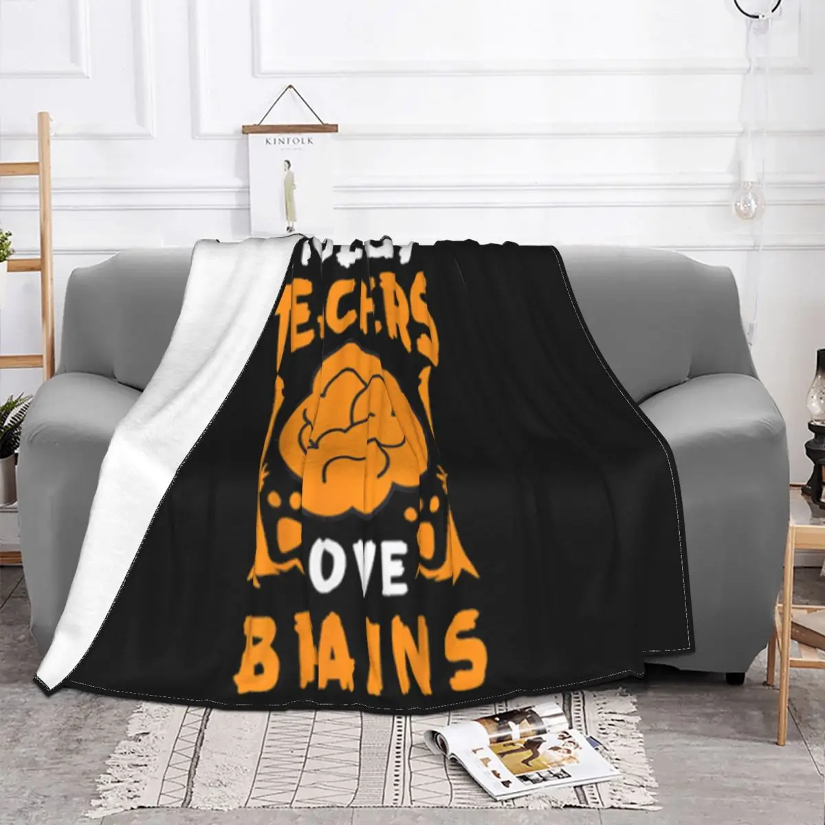 Top Biology Teachers Love Brains Funny Halloween School Gift Comical Brand Text Child Throw Blanket