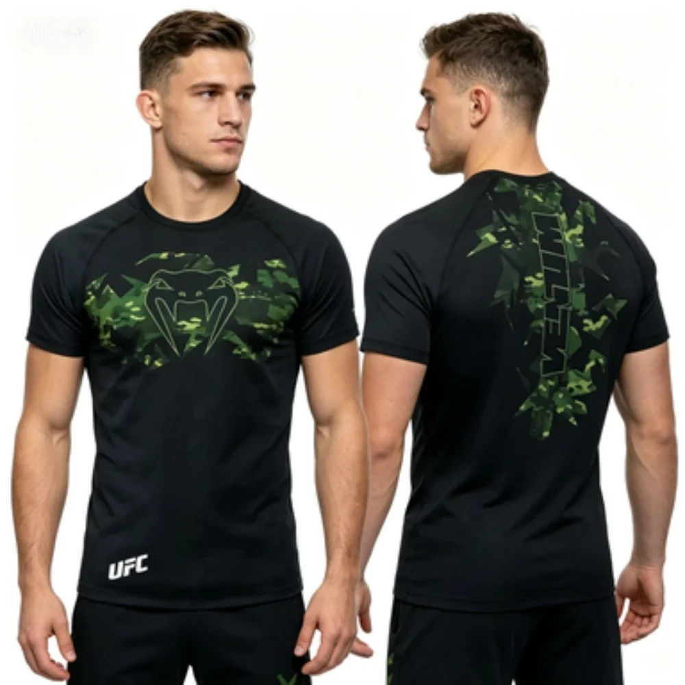 Camiseta Deportiva de Manga Corta para Hombre, Cuello Redondo, Transpirable, para Entrenamiento Físico, con Estampado, UFC Joint
