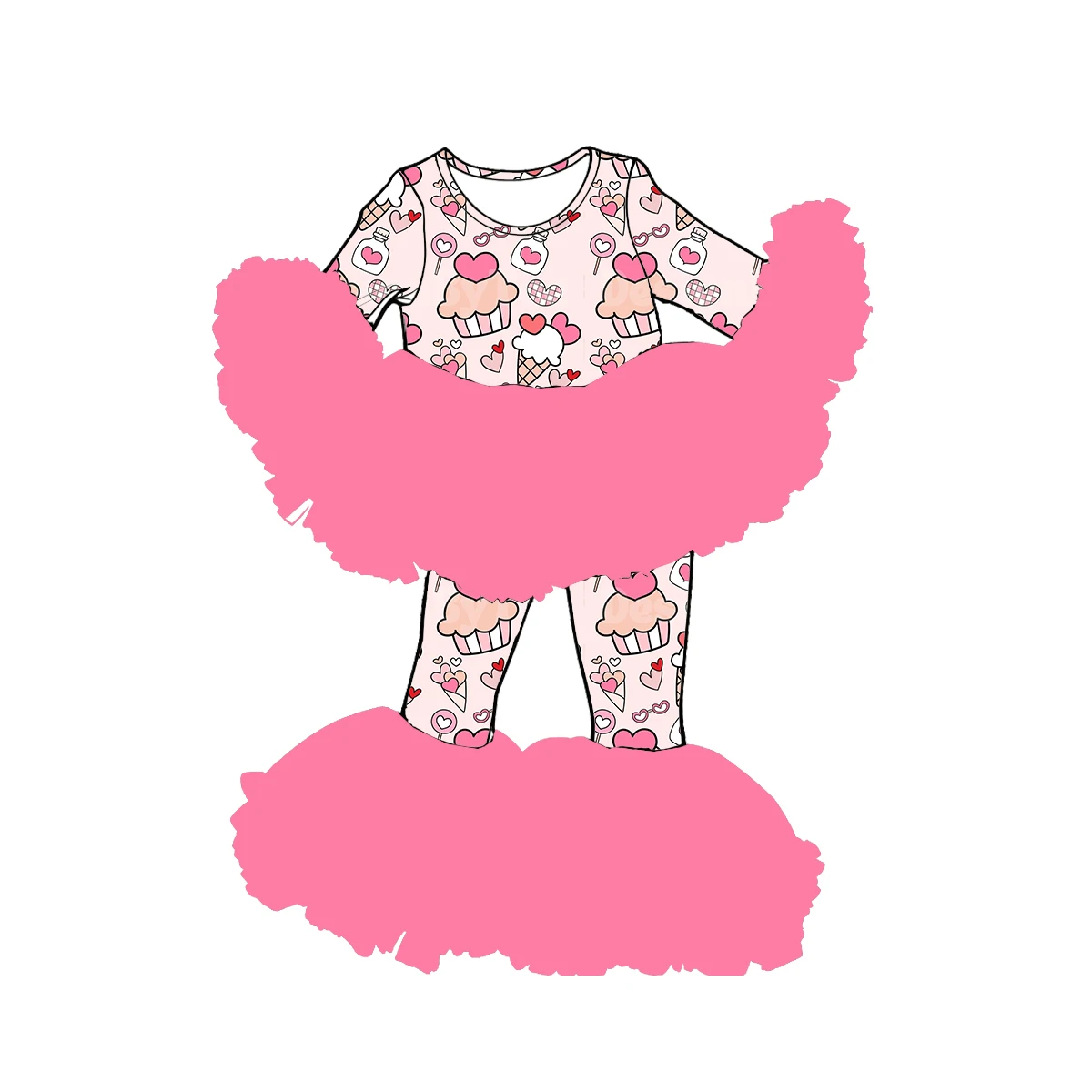 Hot-selling Girl Red Tutu Outfit Ruffled Mesh Bell Pants Love Words Floral Print Long Sleeve Children Valentine's Day Clothing