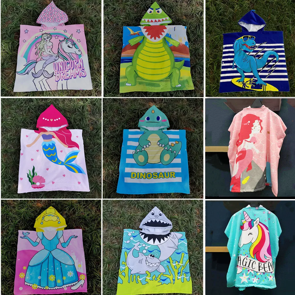 Microfiber Large Beach Towels Cartoon Princess Girl Boy Hoodie Robe Free Backpack Quick Dry Swimming Kid Wrap Cloth Bath Blanket