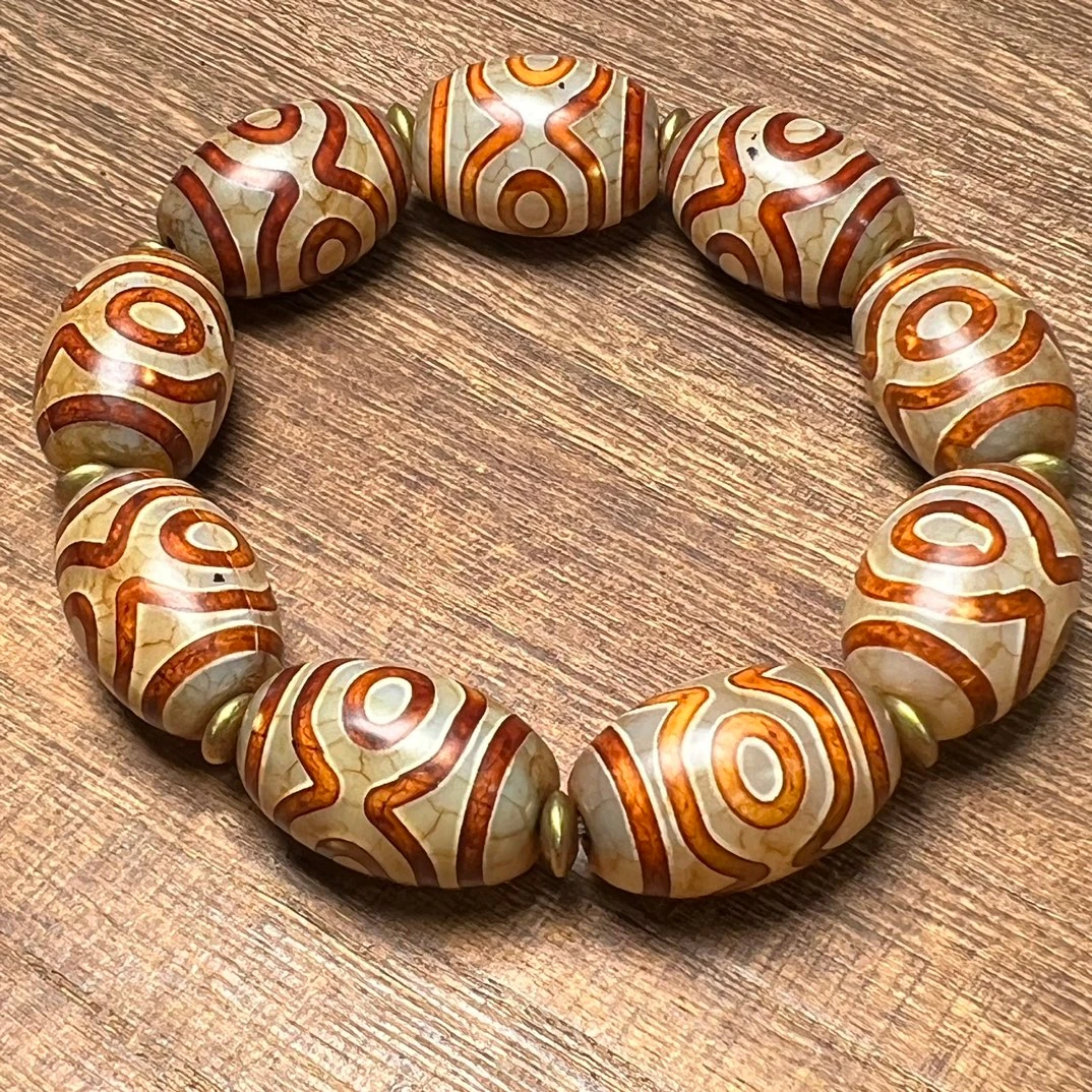 

Tibetan Buddhism Three Eye Dzi Beads Bracelet Men Women Fine Jewelry Genuine Weathered Cracked Agate Dzi Bead Fengshui Bracelets