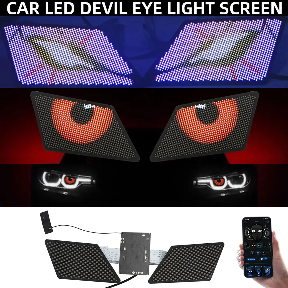 

1pc LED Devil Eye Light Programmable Pixel Screen Car Headlight DIY Animation App Control Winking Eye