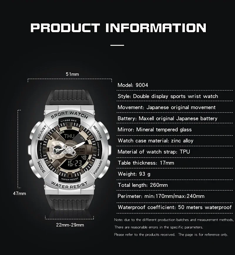 SANDA jam tangan militer Premium pria, arloji warna ajaib keren Digital olahraga tahan air dan tahan guncangan 9004