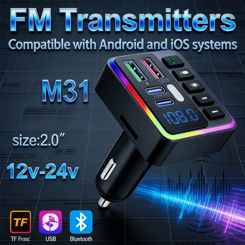 

Wireless Bluetooth FM Transmitter Car Adapter with Handsfree Charger TF Card Support Cigarette Lighter Car Radio Modulator