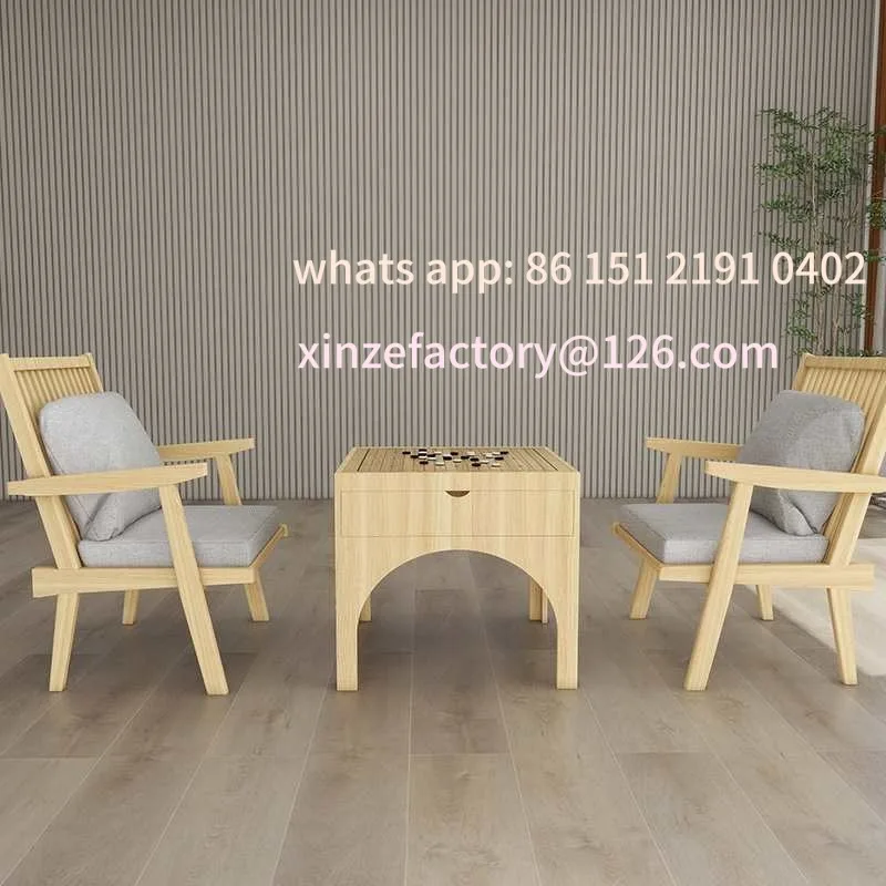 طاولة شطرنج وكرسي قابل للتخصيص، شرفة أرضية فارغة، طاولة ترفيهية من الخشب الصلب، رقعة شطرنج على الوجهين #2