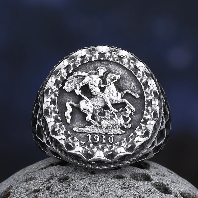 Drops hipping Gothic New 316l Edelstahl George der siegreiche Siegelring für Mann Frauen orthodoxe Anels Freund Geschenk