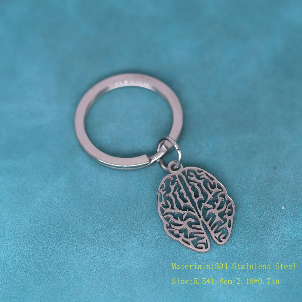 Stainless Steel Brain Neurology Biology Pendant Keychain For Men Women Psychologist Key Chains Vintage Geometric Jewelry