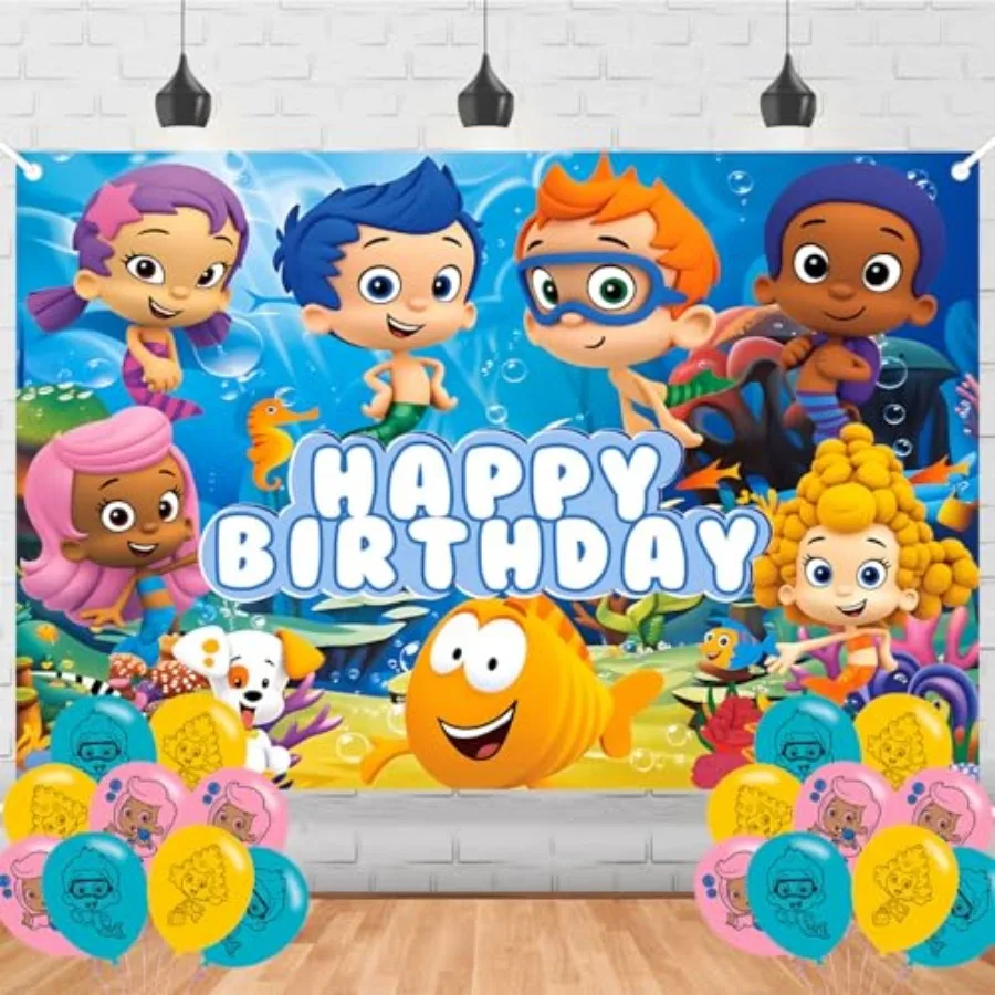 

Guppies of Bubble Birthday Party Decorations Cartoon Banner Theme Party Decorations for Boys Girls Indoor Outdoor Birthday Part