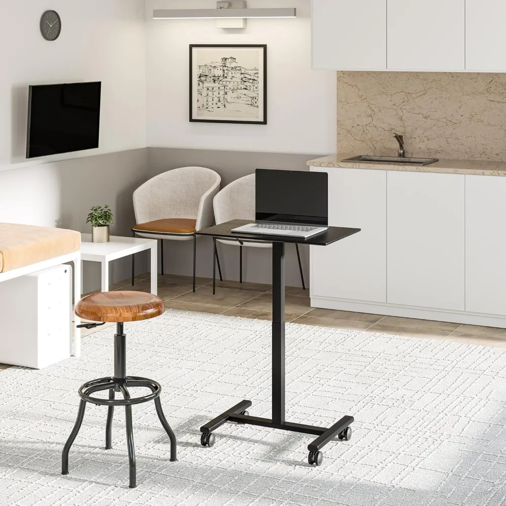 Airlift Height Adjustable Pneumatic Laptop Sit Stand Desk Mobile Rolling Cart, Computer Workstation