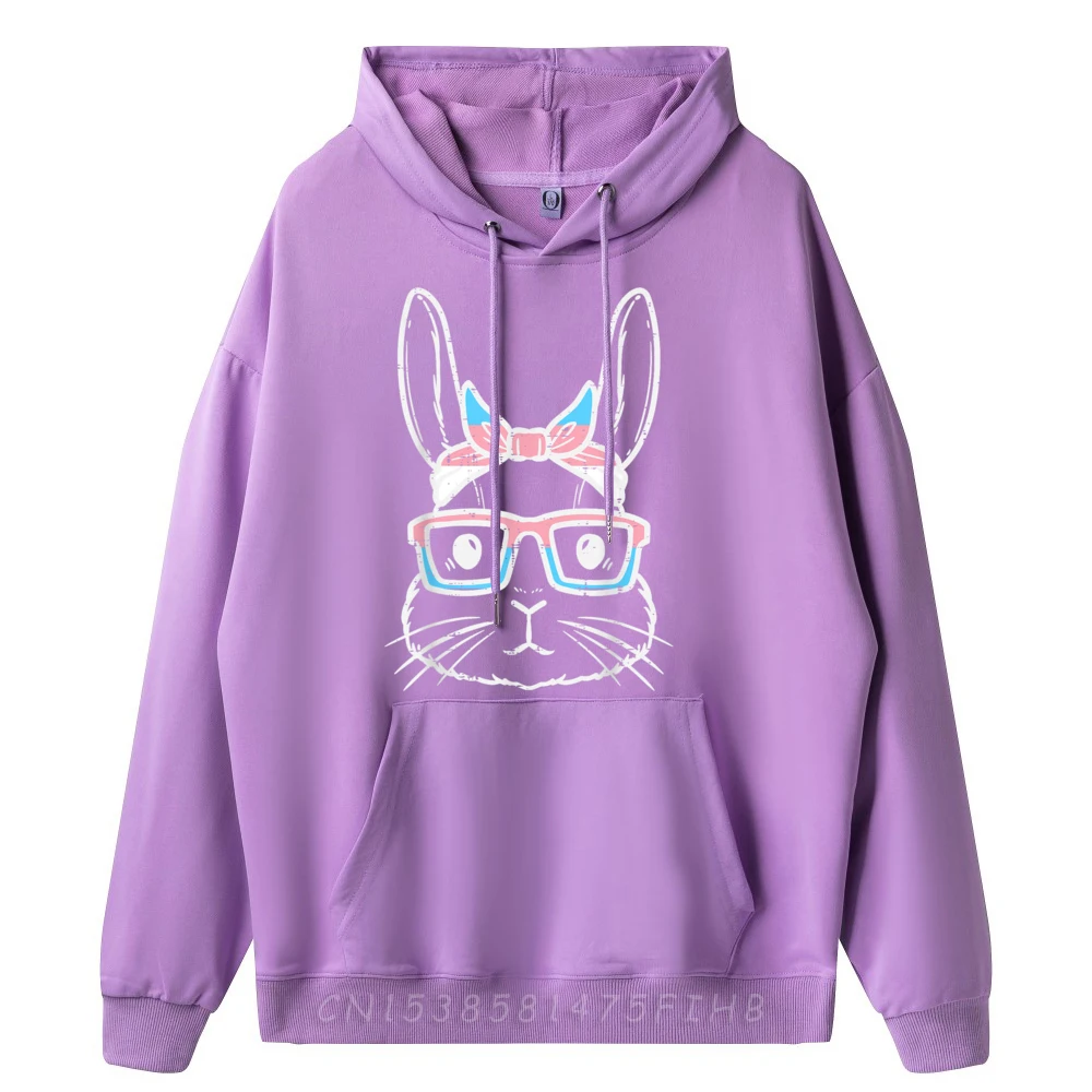 Bunny Rabbit Trans Bandana Glasses Casual Sweatshirt Long Sleeve Husband Labor Day Crew Neck Hoodies Funny Sweatshirts Family