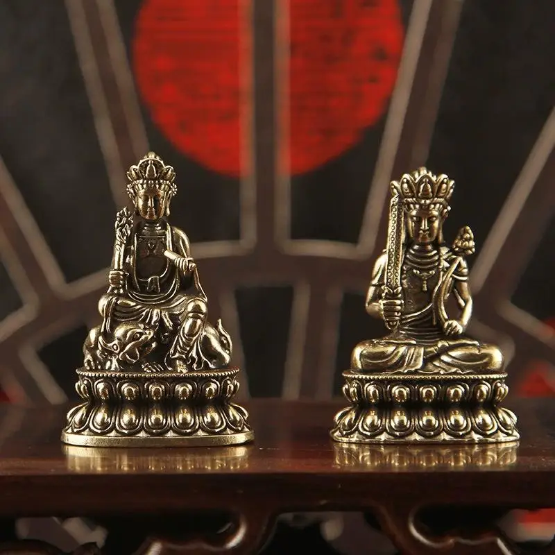 Brass Sakyamuni Figurines Miniatures Desktop Ornament Antique Copper Dharma Master Statue Decorations