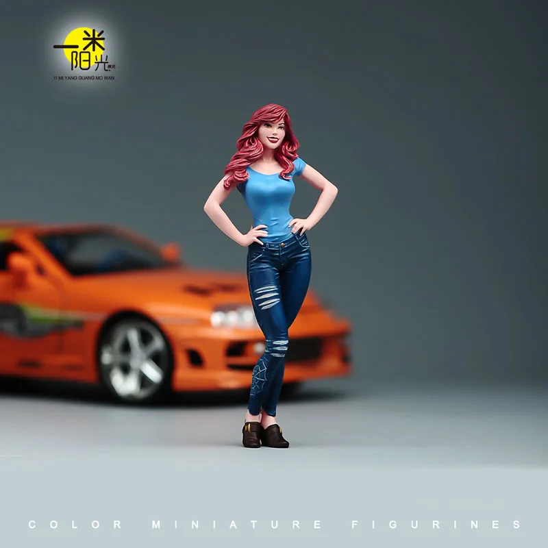 رسمت الوجه 1/18 1/24 أحمر طويل الشعر الجمال الدائمة نموذج لجسم ديوراما مصغرة مدينة شارع المشهد عرض التصوير الدعائم #5