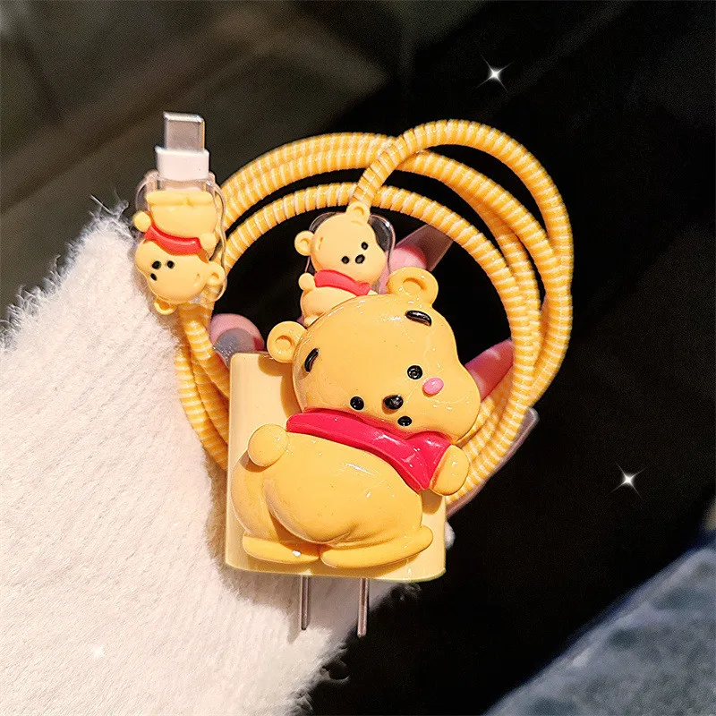 

Case for Apple 18/20w Cartoon Winnie The Pooh Charger Protective Case for IPhone 16 15 14 Data Cable Head Bite Protector Shell