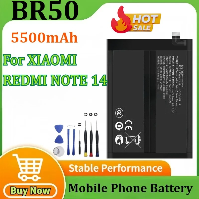 

Новинка 2023 года BR50 5500 мАч для XIAOMI REDMI ПРИМЕЧАНИЕ 14 4G аккумуляторы для мобильных телефонов + инструменты