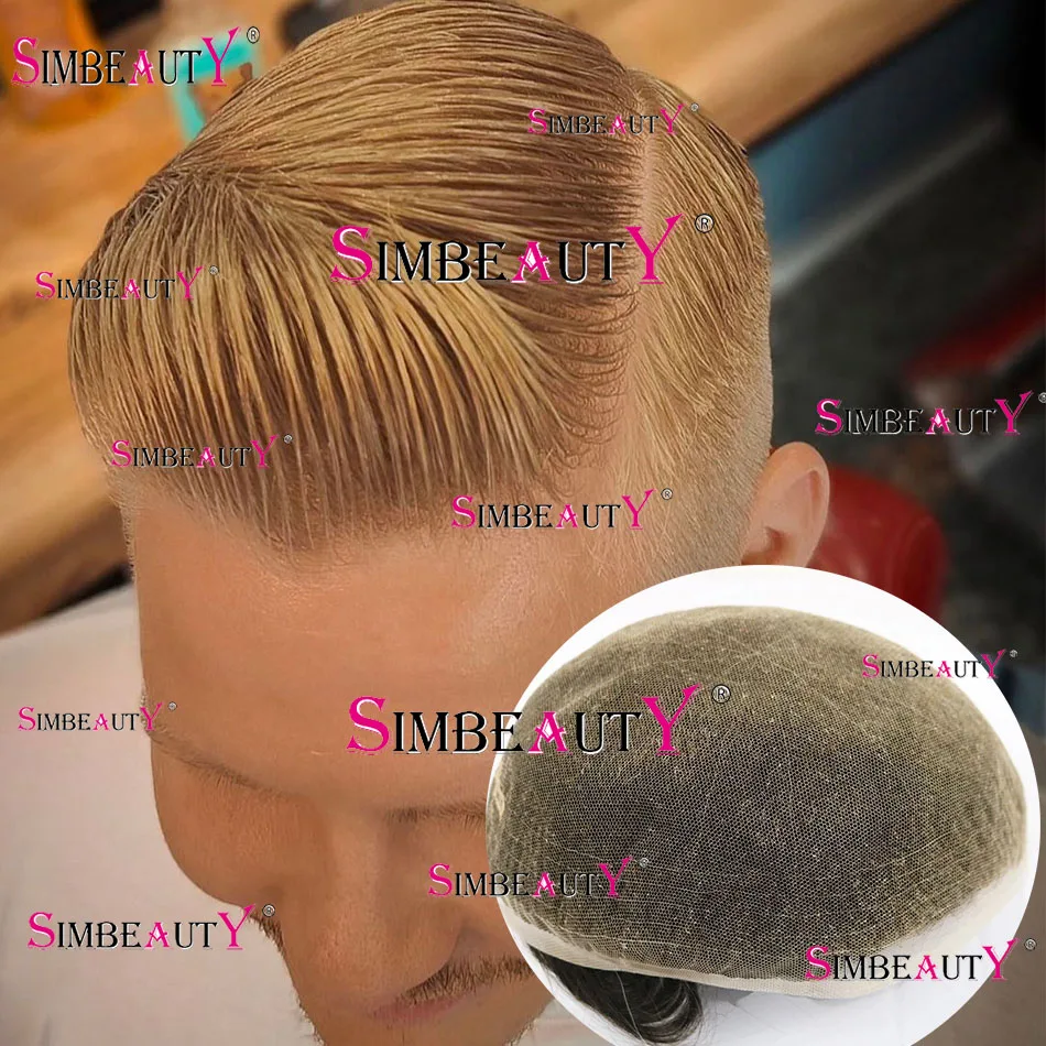 

Ash Blonde Full Swiss Lace Human Hair Wig Natural Hairline Men's Toupee Ventilated Invisible Bleach Knots Undetectable Prosthesi