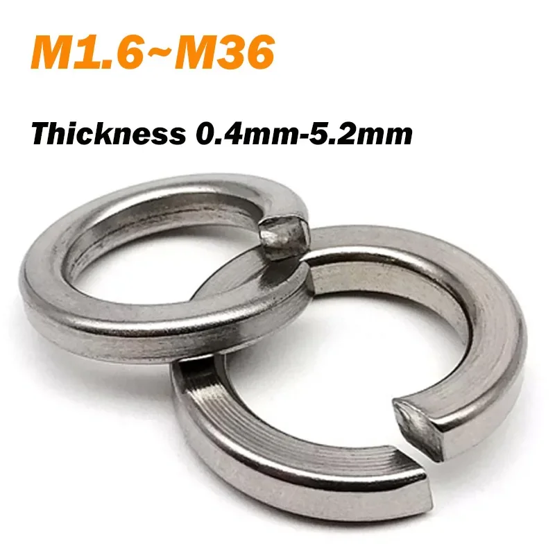 Spring Washer M1.6 M2 M2.5 M3 M4 M5 M6 M8 M10 M12~M36 Thickness 0.4mm-5.2mm GB93 304 Stainless Steel Spring Split Lock Washer