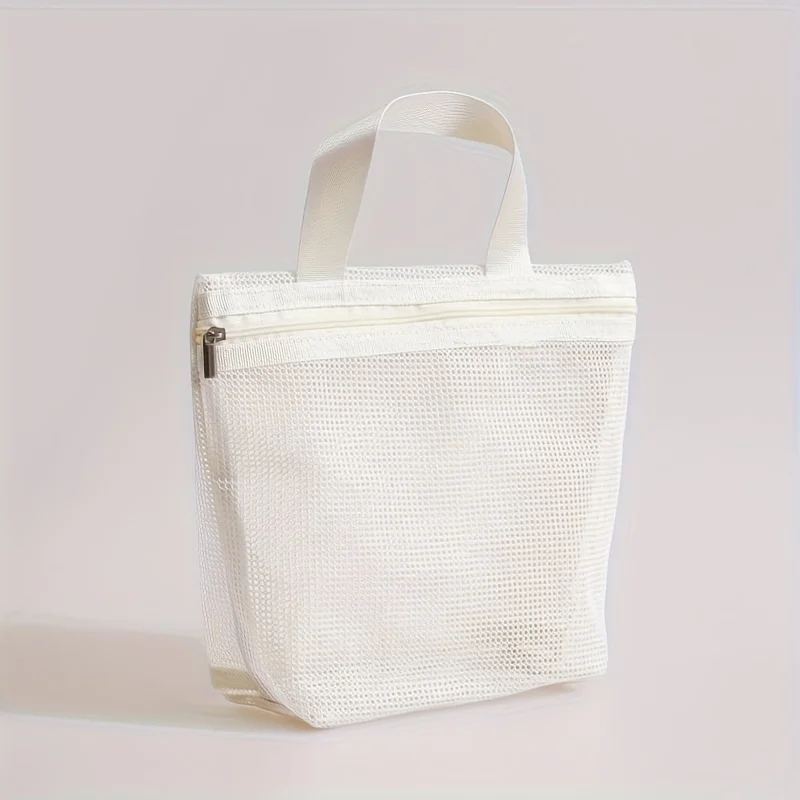 1 Piece Mesh Portable Wash Bag, Hollow Out Drain Design, Multifunctional Storage Bag for Travel, Swimming, Beach & Makeup