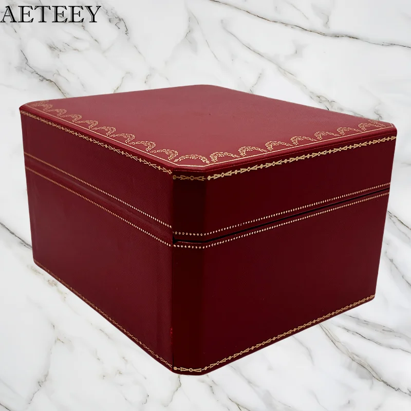 صندوق سفر لتخزين الساعات باللون الأحمر للرجال والنساء من AETEEY مع حقيبة ورقية لساعة العلامة التجارية الفاخرة وحقيبة هدايا عطلة الزفاف