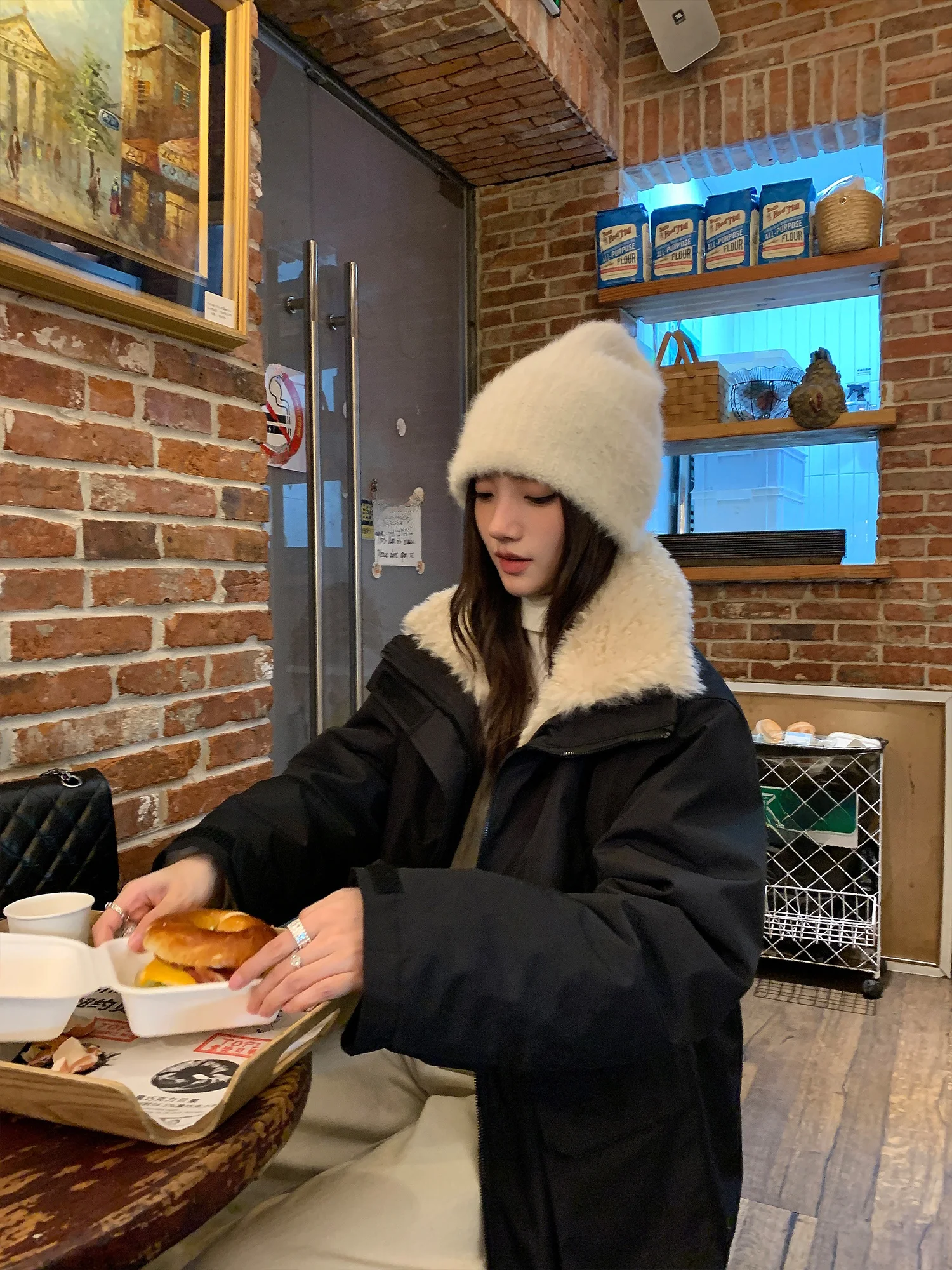 

Ladies' Barn Sle Lamb Velvet Workwear Jaet Loose Fit Fce Lined Cotton Coat Long Sve Thiened Outerwear