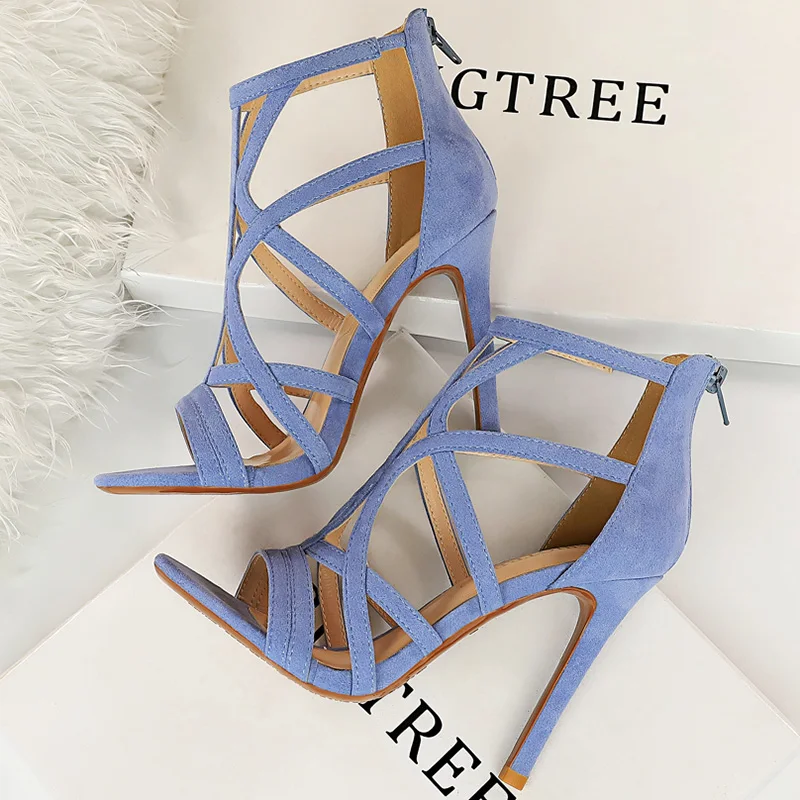 2023 Summer Women Designer 11cm Fetish High Heels Roman Sandals Yellow Blue Heels Peep Toe Sandals Boots Lady Nightclub Shoes