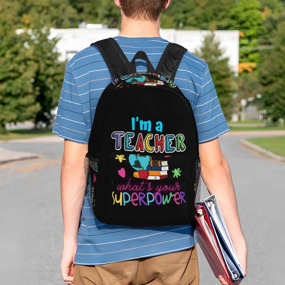 I'm A Teacher What_s Your Superpower Backpack Student BookBag Boys Girls School Bag Computer Shoulder Bags