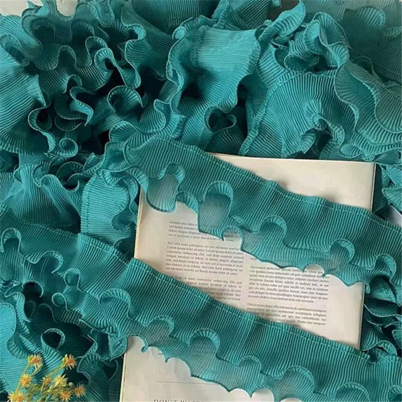 7CM Wide Double Layers Soft Chiffon Elastic Ruffle Lace Trim Embroidery Frilled Ribbon Dresses Apparel DIY Sewing Guipure Decor